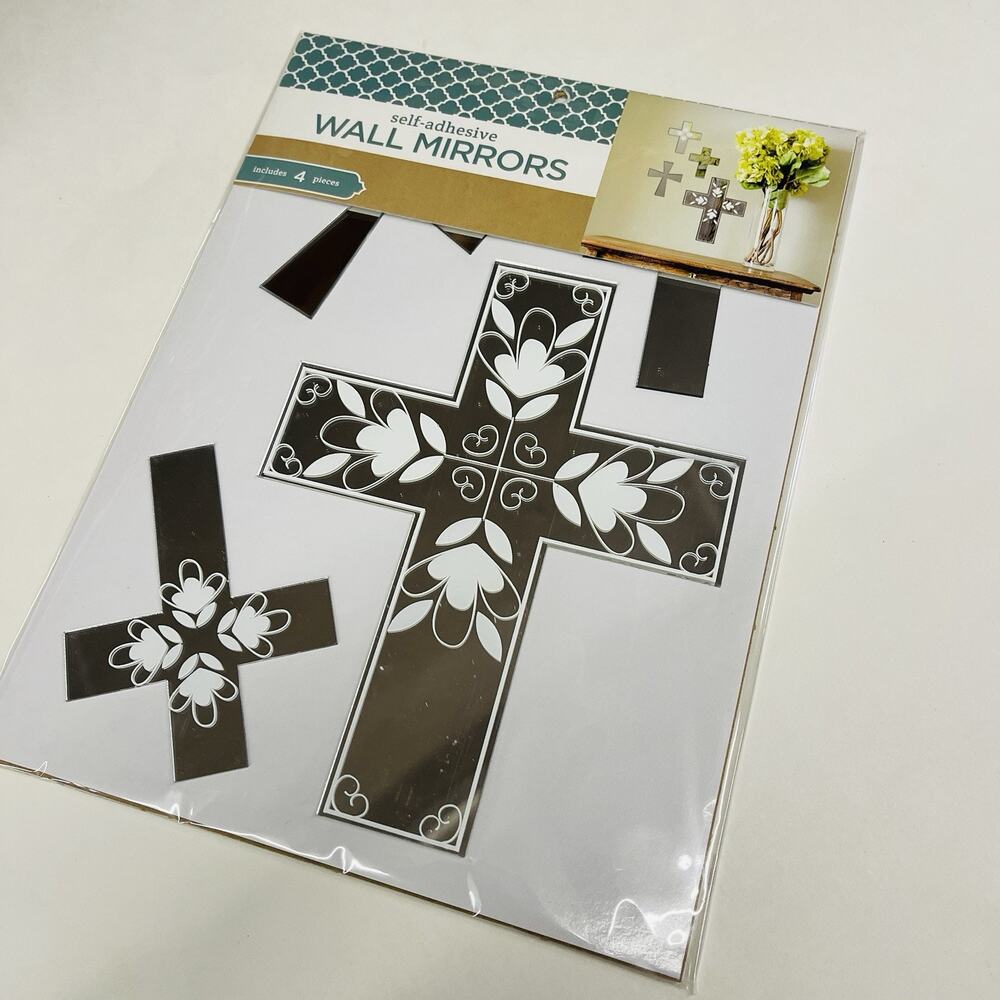 4pc Self Adhesive‎ Wall Mirror Cross Religious Vinyl Decal Walls Mirrors